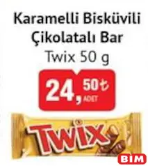 TWİX KARAMELLİ BİSKÜVİLİ ÇİKOLATA BAR 50 G